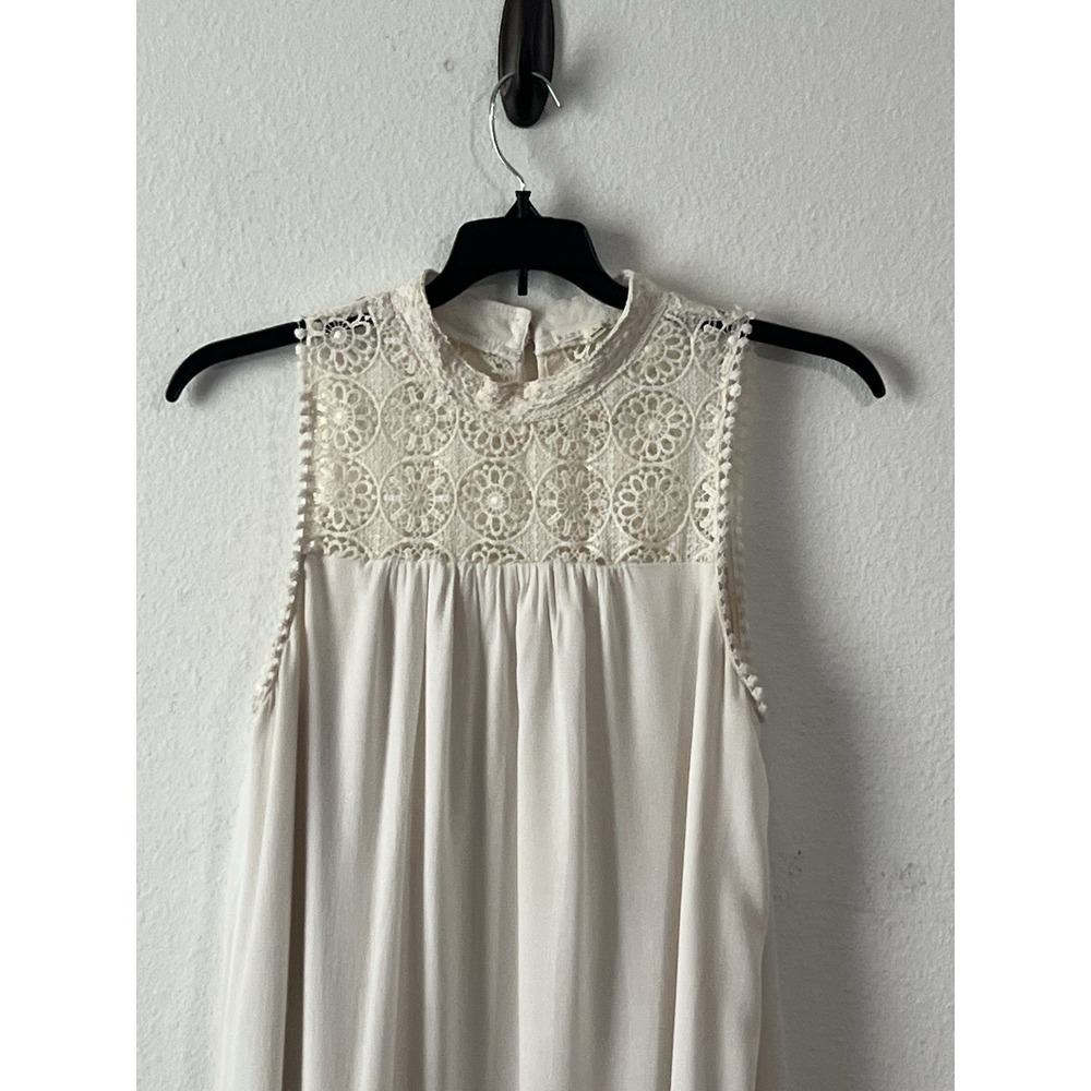 Hint of Mint Women's Crinkle Gauze Crotchet Mock Neck Sleepless Dress Size L - Picture 2 of 7